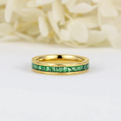 4mm/8mm Tungsten Wedding Bands for Men Women Ruby/Morganite/Emerald | Aquamarine/Zirconia, Black/Rose Gold/14K Gold, Engagement Promise Ring, Anniversary Valentine Day Birthday Gift for Him/Her - color: 4mm Gold and Green