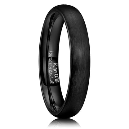 King Will Wedding Band for Men Women, 2/4/6/7/8mm Domed Matte Brushed Tungsten Carbide Rings, Solid/Dual Color Engagement Rings, Comfort Fit - color: Black-4mm