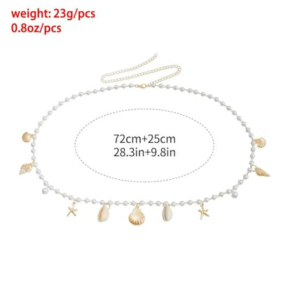 Blue Drop Starfish Waist Chain Belt and Arm Cuff Set for Women Starfish Shell Bracelet Gold Plated Cuff Bangle Arm Boho Holiday Beach Accessories Jewelry - color: Cuff with Pearl Waist Chain