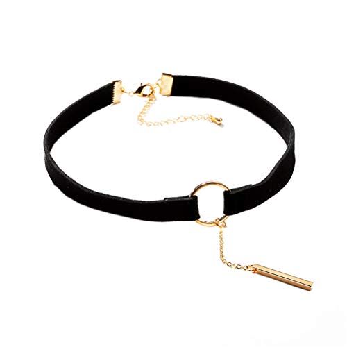 PAURO Women's Black Velvet Ribbon Choker Necklace for with Gold/Silver O | Stainless Steel,Classic Charm Jewelry - color: Rectangle-Gold