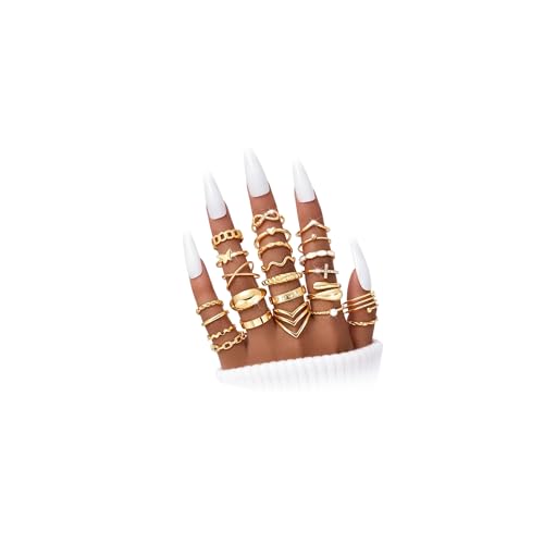 iF YOU 24 Pcs Gold Rings Set for Women, Chunky Stackable Knuckle Finger Midi Rings, Fashion Simple Stacking Cute Rings Pack Trendy Summer Jewelry Gift