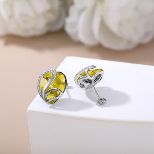 Butterfly Heart Birthstone Crystal Stud Earrings for Women S925 Sterling Silver Heart Birthstone Studs Birthday Gifts for Wife Mother Daughter Girlfriend Mom - color: 11-November