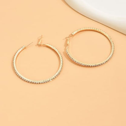80mm Rhinestone Hoop Earrings for Women Sparkly Earrings Cubic Zirconia Circle Earring Exaggerated Prom Earring Large Rhinestones Round Hoop Earrings Silver Prom Jewelry for Party Wedding Birthday - color: Gold