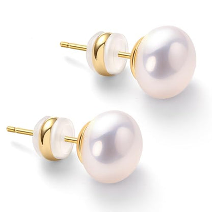 Simulated Pearl Stud Earrings for Women | S925 Sterling Silver Posts, Hypoallergenic Lightweight Classic Elegant Pearl Jewelry Gift, 8/10/12/14mm - color: Pink, size: 10mm
