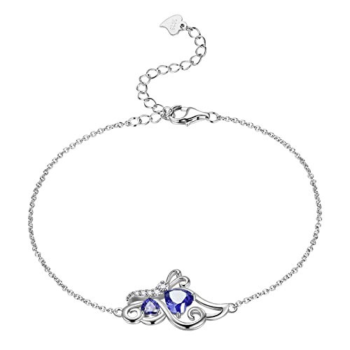 Butterfly Heart Necklace Birthstone Pendant Necklace Earrings Bracelet Women 925 Sterling Silver Animal Butterflies Birthstone Pendant Crystal Birthday Jewelry Wedding Gift - color: L.December-bracelet