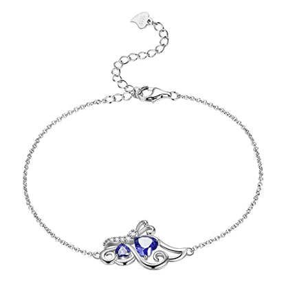 Butterfly Heart Necklace Birthstone Pendant Necklace Earrings Bracelet Women 925 Sterling Silver Animal Butterflies Birthstone Pendant Crystal Birthday Jewelry Wedding Gift - color: L.December-bracelet