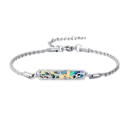 Waves/Tree of Life/Mushrooms/Moon Phase/Butterfly/Hummingbird Bracelet/Anklet 925 Sterling Silver Adjustable Abalone Shell Bar Bracelet/Anklet Summer Jewelry Gifts for Women - color: Hummingbird, size: Bracele 7"+2"