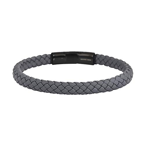 Geoffrey Beene Men's Braided Genuine Leather Bracelet with Stainless Steel Closure - color: Grey, Black