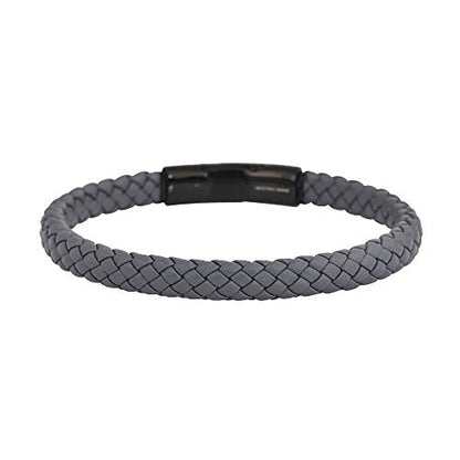 Geoffrey Beene Men's Braided Genuine Leather Bracelet with Stainless Steel Closure - color: Grey, Black