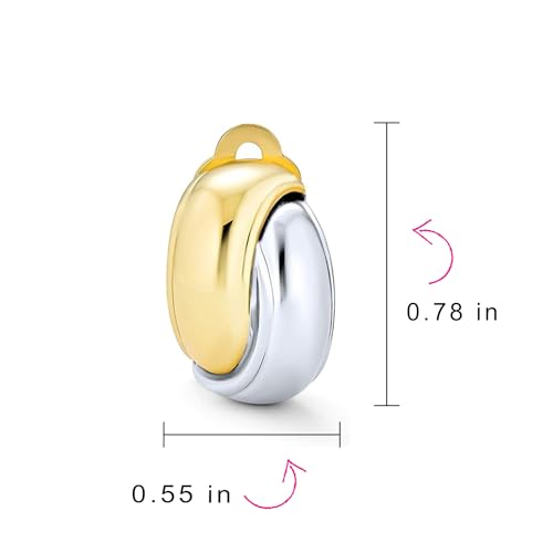Bling Jewelry Two Tone Interlocking Circle Dome Half Hoop Clip On Earrings Non Pierced Polished Silver Tone 14K Gold Plated Brass