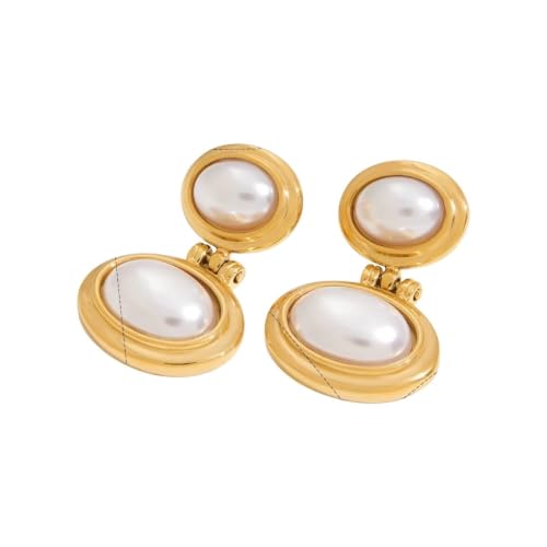 Imitation Pearl Geometric Oval Earrings Stainless Steel Waterproof Jewelry For Women Fashion Charrm Waterproof Earrings