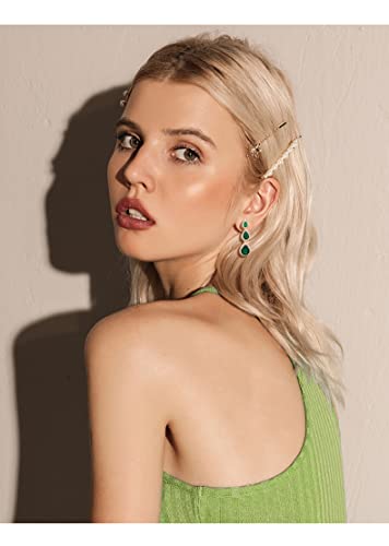 Women's Cubic Zirconia Bridal Earrings - Elegant Long Wedding Party Prom Earring for Bride Bridesmaids Crystal CZ Rhinestone Chandelier Statement Dangle Drop Earrings for Women - color: Green