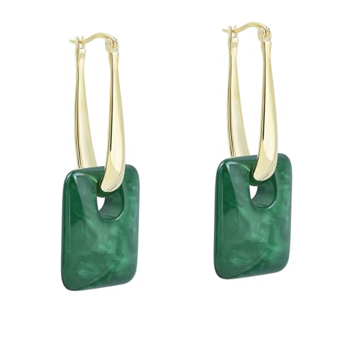 Multicolor Acrylic Dangle Hoop Earrings for Women, 2-Way Detachable Geometric Statement Earrings, Lightweight Fashion Jewelry Gifts - color: Green