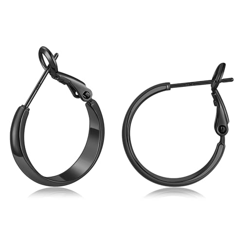 Gacimy 5mm Wide Gold Hoop Earrings for Women, 14K Gold Plated Hoops with 925 Sterling Silver Post, Hypoallergenic Earrings for Women - color: Black, size: 20mm