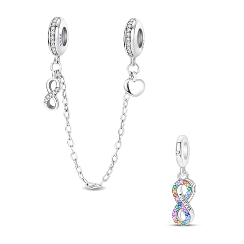 LNQOBU 925 Sterling silver Safety Chain for Bracelet,Family Forever Safety Chain Charm for Bracelet Stopper Spacer Charm Clip Charms Dangle Pendants Beads Jewelry Gift for Women - color: Forever Safety Chain