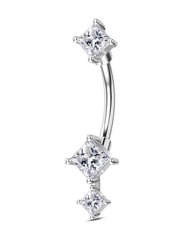 16G Rook Earrings Square Zirconium Eyebrow Rook Piercing Jewelry Stainless Steel Vertical Lip Jewelry Belly Button Ring - color: WG-8MM