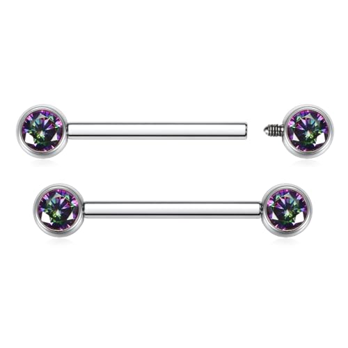 AROWRO Nipple Piercing Jewelry Nipple Rings Titanium Nipple Rings Implant Grade Hypoallergenic 14G Internally Threaded Straight Barbells with Cubic Zirconia Opal Gold Silver Rose Gold Black 12mm 14mm 16mm 18mm 20mm - color: Silver+Vitrail Medium CZ