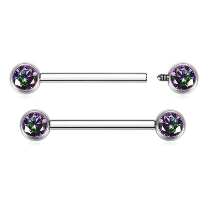 AROWRO Nipple Piercing Jewelry Nipple Rings Titanium Nipple Rings Implant Grade Hypoallergenic 14G Internally Threaded Straight Barbells with Cubic Zirconia Opal Gold Silver Rose Gold Black 12mm 14mm 16mm 18mm 20mm - color: Silver+Vitrail Medium CZ