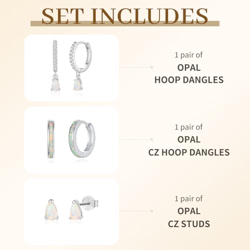 Opal Earrings Set for Women, Birthday Gift for Her, Sterling Silver | 14K Gold Plated, Hypoallergenic S925 Opal Hoop Stud Earrings for Women with Sensitive Ears, Dainty earring Stacks—Trendy Opals Jewelry 2026 - color: Silver Teardop Opal