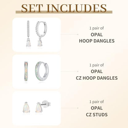 Opal Earrings Set for Women, Birthday Gift for Her, Sterling Silver | 14K Gold Plated, Hypoallergenic S925 Opal Hoop Stud Earrings for Women with Sensitive Ears, Dainty earring Stacks—Trendy Opals Jewelry 2026 - color: Silver Teardop Opal