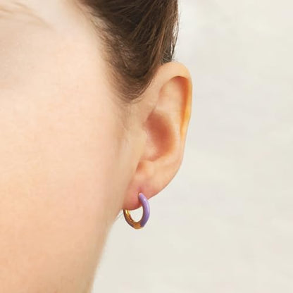14K Gold Plated Sterling Silver Enamel Color Huggie Hoop Earrings for Women – Wide Range of Vibrant Color Options Available - color: Purple ( Fancy )