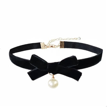 Bow Necklace for Women Red Bow Velvet Choker Necklace Black Ribbon Pearl Pendant Necklace Cute Bow Knot Necklace for Christmas Gifts - color: Bow Black