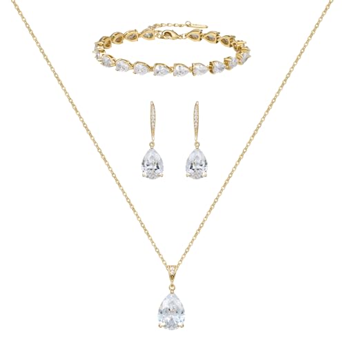 SWEETV Bridal Wedding Jewelry Set for Brides,Teardrop Bridesmaids Jewelry Set - color: S02 Gold