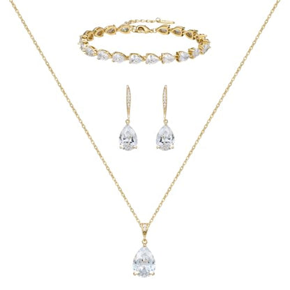 SWEETV Bridal Wedding Jewelry Set for Brides,Teardrop Bridesmaids Jewelry Set - color: S02 Gold