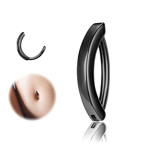 ZS 14G Clicker Belly Button Rings for Women, 925 Sterling Silver Belly Barbell Piercing Gold Reverse Curved Navel Barbell Body Jewelry - color: Black,Inner diameter:12mm