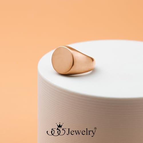 555Jewelry Stainless Steel Solid Plain High Polish Round Signet Ring for Men - color: Rose Gold Matt