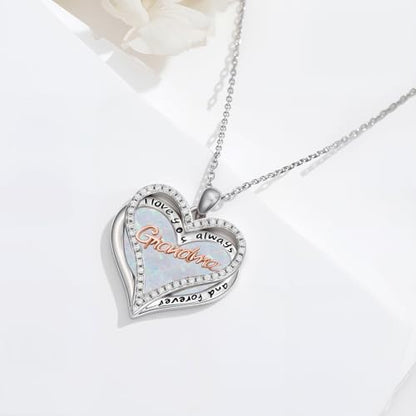925 Sterling Silver Necklace Gifts for Women Crystal/Opal Jewelry Pendant Christmas Birthday Gift - style: Opal-Grandma