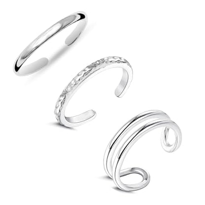 LeCalla 925 Sterling Silver Open Toe Rings Set for Women Adjustable Minimalist Toe Rings Summer Beach Foot Jewelry - color: 08. Trio (3 PCS)