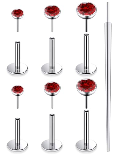 20G 18G 16G F136 Titanium Threadless Flat Back Earrings Nose Studs Tragus Forward Helix Conch Cartilage Lobe Earrings Medusa Labret Snake Bite Monroe Lip Ring Piercing Jewelry For Women Men - color: Red, size: 16G-6MM/7MM/8MM Bar-CZ 2/3/4MM