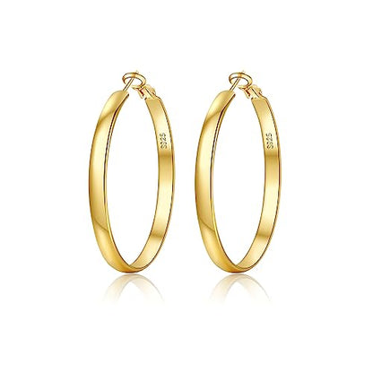 EXGOX 5mm Wide Gold Hoop Earrings for Women,Sterling Silver Hoop Earrings Large Silver Hoop Earrings Hypoallergenic Lightweight 14K Real Gold Plated Big Hoop Earrings for Women 30/40/50/60/70mm - color: Gold Color/30MM