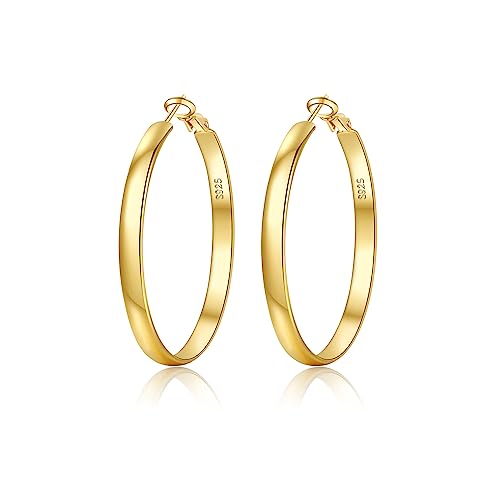 EXGOX 5mm Wide Gold Hoop Earrings for Women,Sterling Silver Hoop Earrings Large Silver Hoop Earrings Hypoallergenic Lightweight 14K Real Gold Plated Big Hoop Earrings for Women 30/40/50/60/70mm - color: Gold Color/30MM