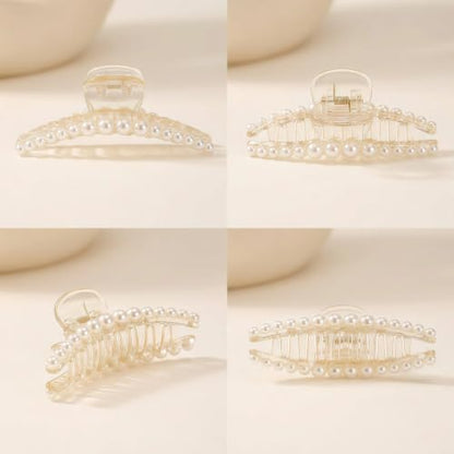 Hair Clips for Women, Large High-Gloss Pearl Hair Claw Clip Set Strong Hold No Slip, Banana Jaw Clip Barrettes, Hair Accessories Birthday Wedding Day Gift for Girl Wife Styling Thick Thin (4 PCS) - size: 1 Count (Pack of 4)