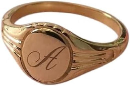 Personalized Oval Signet Ring, Custom Engraved Initials, Valentine's Gifts, Birthday Gift, Letter Engraved Signet Ring, 925 Sterling Silver - color: White Rhodium