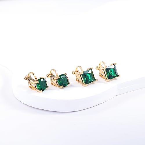 YOQUCOL 2 Pairs 8MM Cubic Zirconia Crystal Clip On Stud Earrings Non Pierced Stud Earrings For Women - color: Gold-Green