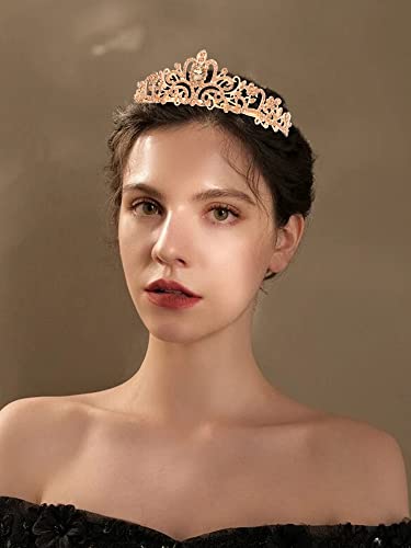 COCIDE Gold Tiara Crowns Crystal Headband Princess Rhinestone Crown with Combs Bride Headbands Bridal Wedding Prom Birthday Party Hair Accessories Jewelry for Women and Girls (M CHAMPAGNE) - color: TK Gold+Champagne