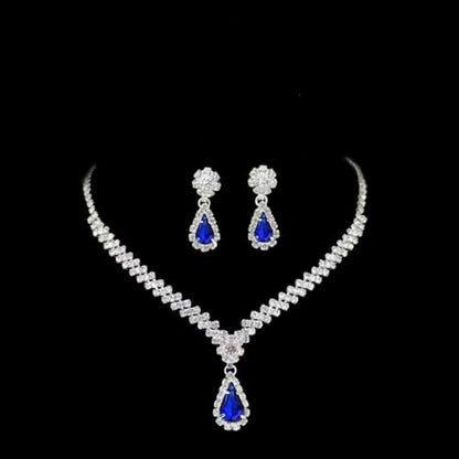 Wedding Jewelry Sets for Brides Rhinestone Necklace and Earring Set Bracelet Ring Gold Silver Prom Jewelry Sets Diamond Flower Teardrop Necklace for Women - color: Style4-Blue
