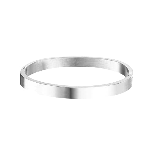 Gold Bangle Bracelets for Women, Trendy Dainty 14K Gold Plated Oval Bangles Bracelet for Women, Stackable Friendship Bracelets Love Bangle Christmas Birthday Gifts - color: Silver, size: 7mm Single