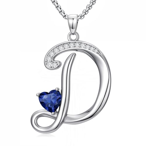 A to Z Initial Birthstone Pendant Necklaces Name Jewelry for Women | 18K White Gold Plated Personalized Alphabet Jewelry Anniversary Christmas Birthday Gifts for Wife Her Daughter Girlfriend - color: D Initial-09-Sept
