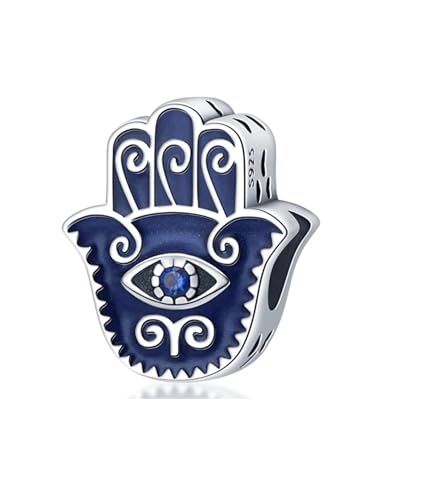 Flower Crab Orca Birthday Athlete Family Tree Safety Chain Cat Dog Bead Pendant 925 Sterling Silver Dangle Compatible With Pandora Moments Charm Bracelet - style: Hamsa Hand Charm Evil Eye Protection Enamel Blue