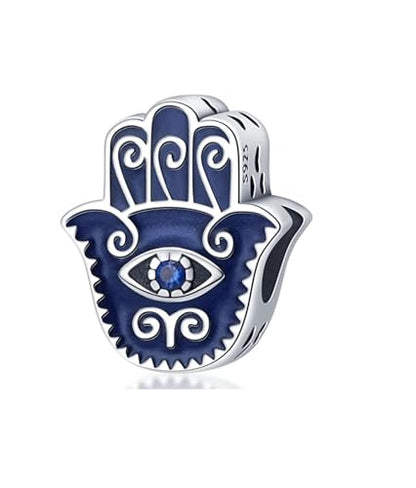 Flower Crab Orca Birthday Athlete Family Tree Safety Chain Cat Dog Bead Pendant 925 Sterling Silver Dangle Compatible With Pandora Moments Charm Bracelet - style: Hamsa Hand Charm Evil Eye Protection Enamel Blue