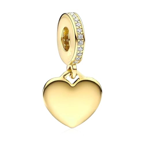 14K Gold Plated Silver Charms for Pandora, Women Heart Family Love Pet Animal Bead Dangle for Bracelets Necklace Jewelry Gift - color: B-Golden heart Pendant