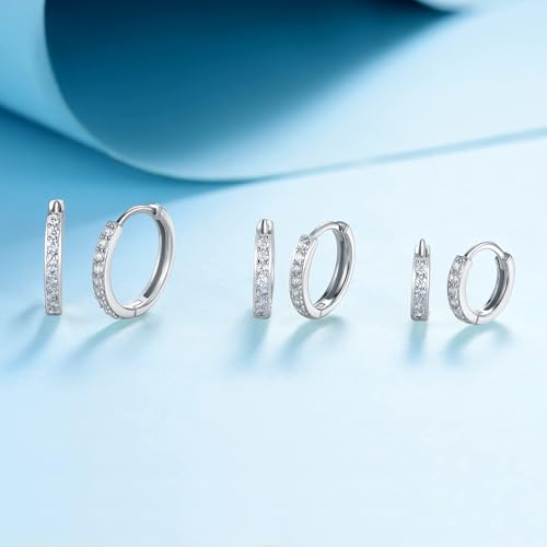 White Gold Earrings for Women Men Hoop and Stud Earring Set | Hypoallergenic 14K White Gold Plated Hoops Huggie Stud Earrings Set Round Cubic Zirconia Ear Jewelry - style: A6-White Gold-Hoop&Round Dangle Stud (4 Pairs)