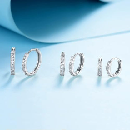 White Gold Earrings for Women Men Hoop and Stud Earring Set | Hypoallergenic 14K White Gold Plated Hoops Huggie Stud Earrings Set Round Cubic Zirconia Ear Jewelry - style: A6-White Gold-Hoop&Round Dangle Stud (4 Pairs)