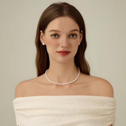 White Genuine Freshwater Cultured Pearl Necklace For Women And Men | Full Sizes from 3mm to 14mm Freshwater Pearls, AAA Grade & Above, A Love Gift Choice For Anniversaries And Birthdays - size: 4-5mm 14+2in