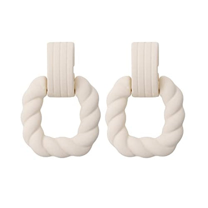 RUOFFETA Rectangle Earrings for Women, Acrylic Square Earrings Twisted Geometric Statement Jewelry - color: Cream