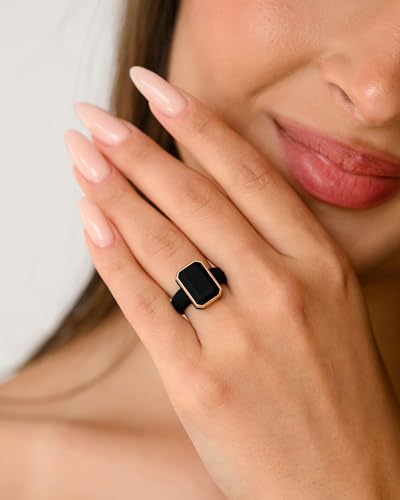Patented Metal-Framed Silicone Rings - Emerald Collection - color: Pack A - Black / Metal Rose Gold